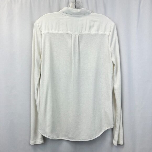 Ann Taylor Loft Womens Ivory Long Sleeve Chest Pockets Button-Up Shirt Sz Medium - Picture 2 of 10
